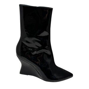 Black Suede Studio Lauren Patent Leather Wedge Ankle‎ Boots 38.5/8 New $468